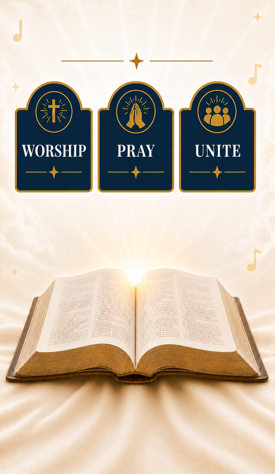Worship, Pray, and Unite — Sunday November 1 2026, 6:00 PM Central Time. One Nation. One God. One Worship.
